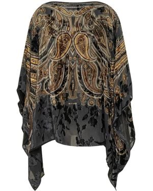 Etro Burnout Samt-Poncho Mit Paisleydruck - Schwarz