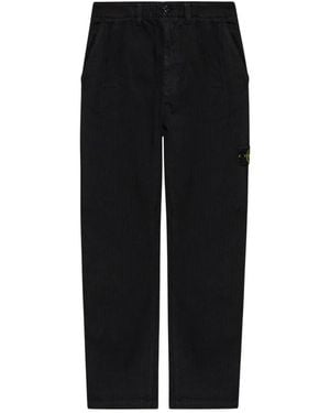 Stone Island Broeken ,Zwart ,Katoen Jeans Met Logopatch