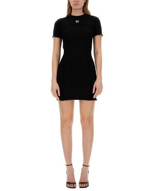 Palm Angels Elegantes mini monogramm kleid,monogram mini kleid schwarz off white,schwarzes besticktes logo kleid