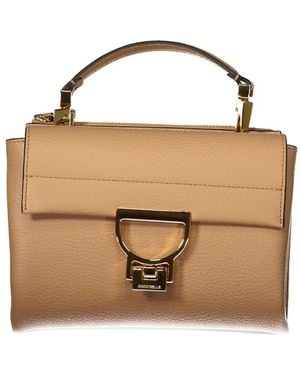 Coccinelle Elegante Lederhandtasche Mit Doppelten Fächern - Braun