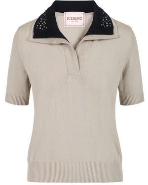 Iceberg Dropped Plain Knit Polo Sweater - Natur