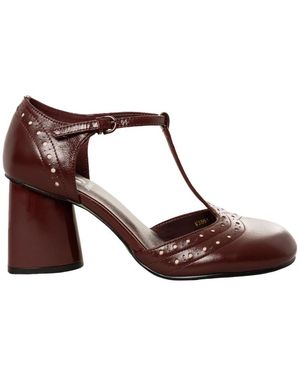 Jeannot Schoenen ,Rood ,Leer Vj 551 T-Strap Sandaal - Bruin