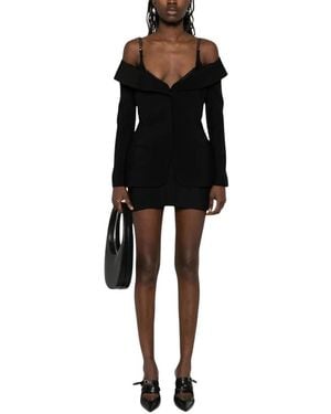 Mugler Sculpturale Jas Met Off-Shoulder Halslijn - Zwart