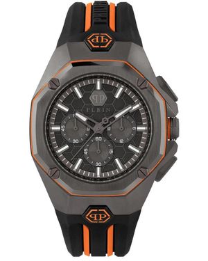 Philipp Plein Orologio octagon grigio cinturino nero/arancione - Metallizzato