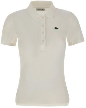 Lacoste L.12.D Slim Fit Geribbelde Katoenen Polo - Wit