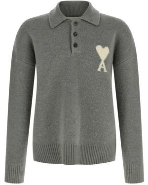 Ami Paris Round-Neck Knitwear - Grey