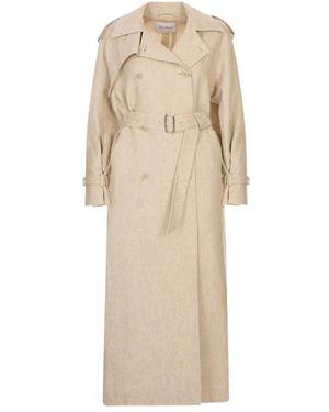 Max Mara Jassen ,Linnen Pedaggi Lange Double-Breasted Spolverino - Naturel