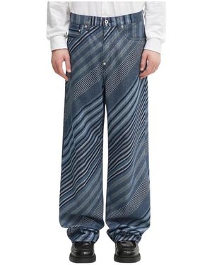 KENZO Jeans Met Diagonale Streep En Omgeslagen Zoom, Wijde Pasvorm - Blauw