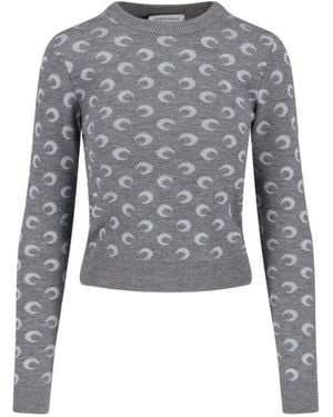 Marine Serre Grauer Mond Logo Wollpullover
