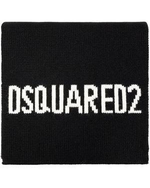 DSquared² Logo Intarsia Knit Woolen Sjaal - Zwart