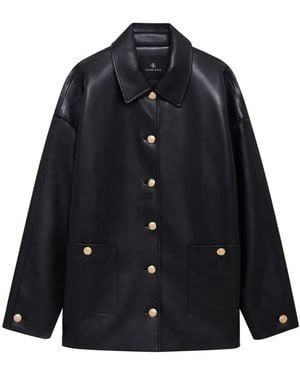 Anine Bing Schwarze lederjacke mit knöpfen - Blau