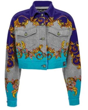 Versace Jeans Couture Westers Geïnspireerde Barok Denimjas - Blauw