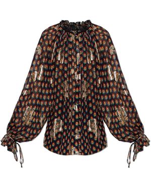 Etro Overhemden ,Veelkleurig ,Zijden Top Met Lurexdraad - Bruin