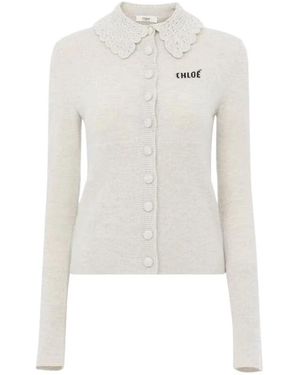 Chloé Fitted Logo Cardigan - Wit
