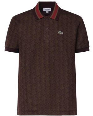 Lacoste Tops ,Bruin ,Katoen Classic Fit Monogram Jacquard Poloshirt