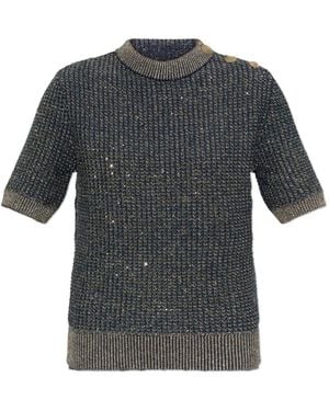 Balmain Lurex-Garn Und Schimmernde Pailletten-Top - Grau