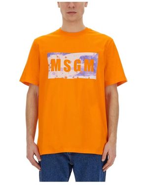 MSGM Tops ,Oranje ,Katoen Rectangular Logo T-Shirt