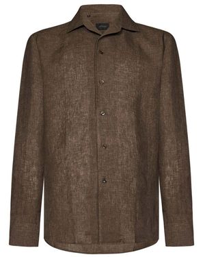 Brioni Braunes Leinenhemd Mit Capri-Kragen - Grün