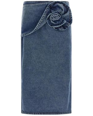 Magda Butrym Denim Midi-Rok Met Bloemenapplicatie - Blauw