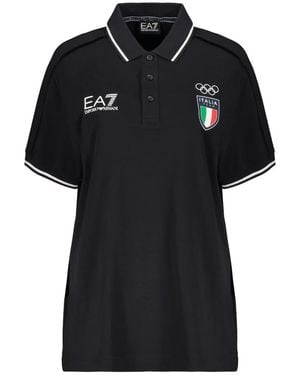 EA7 Kurzarm-Polohemd Mit Kontrastdetails - Schwarz