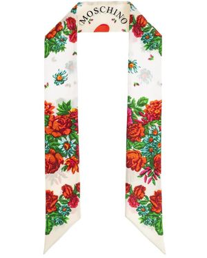 Moschino Accessoires ,Veelkleurig ,Silk Floral Motif Scarf - Wit