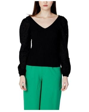 ONLY Onlnadia Ls Woven Mix V-Neck Knit - Zwart