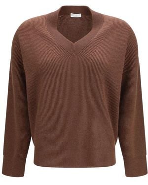 Brunello Cucinelli Truien & Vesten ,Bruin ,Polyester V-Neck Trui