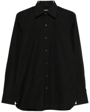 Tom Ford Overhemden ,Zwart ,Katoen Classic Fit Katoen Poplin Overhemd