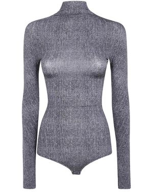 Maison Margiela Tops ,Grijs ,Bedrukte Herringbone Bodysuit - Blauw