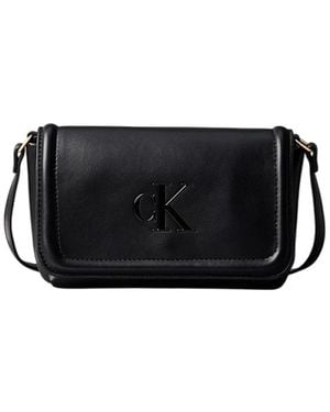 Calvin Klein Tassen ,Zwart ,Leer Logo Soft Touch Crossbody Tas