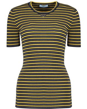 Prada Ribbed Striped T-Shirt - Groen