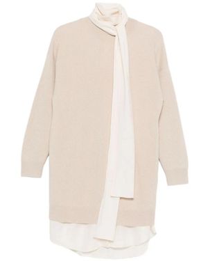 Brunello Cucinelli Beiger Rippstrick Hoher Kragen Kleid - Natur