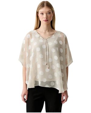 Joseph Ribkoff Chiffon Jacquard Dot Print Poncho Top - Naturel