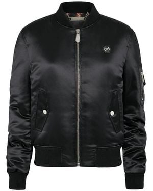 Philipp Plein Jassen ,Zwart ,Polyester Satin Bomberjack