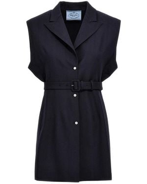 Prada Gilet Van Wol Met Riem - Blauw