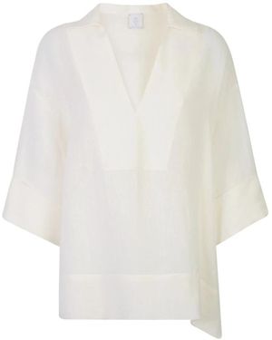 Eleventy Overhemden ,Linnen Camicia Scollo V - Wit