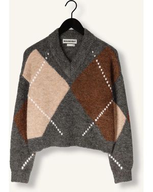 ROUGE EDIT Truien & Vesten ,Veelkleurig ,Wol Rouargyle Ls V Neck Knit - Zwart