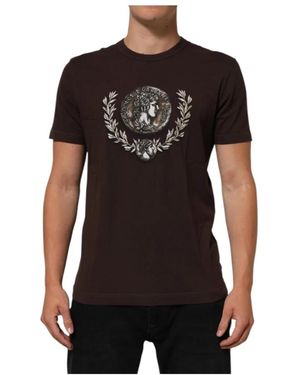 Dolce & Gabbana Munt Laurierprint Crew Neck T-Shirt - Zwart