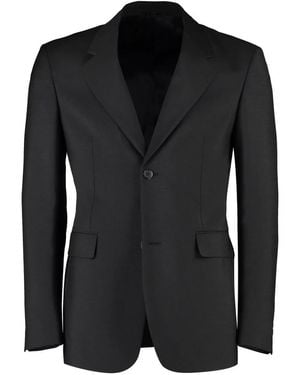 Prada Jassen ,Zwart ,Wol Enkelrijige Blazer Van Mohair En Wol