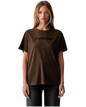 Twinset Textured Logo T-Shirt - Zwart