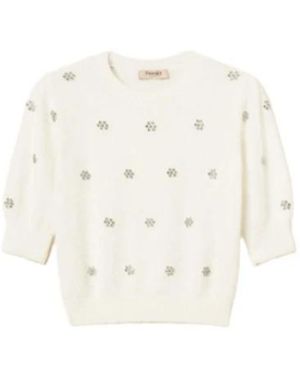 Twinset Truien & Vesten ,Wit ,Angora Blend Jumper Met Borduursel