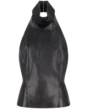 Magda Butrym Tops ,Zwart ,Leer Halterneck Leren Blouse