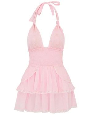 LoveShackFancy Deanna Heritage Halter Mini Kleid - Pink
