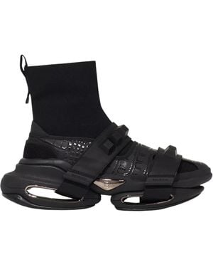 Balmain Zwarte B-Bold Hoge Sneakers Met Bandjes