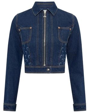 Marine Serre Jassen ,Blauw ,Denim Denim Trucker Zipped Jacket