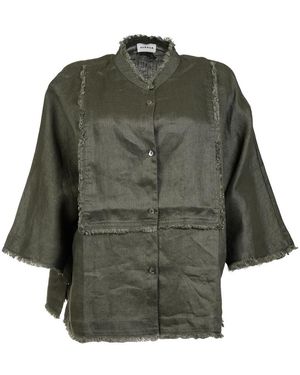 P.A.R.O.S.H. Overhemden ,Groen ,Linnen Frayed Shirt