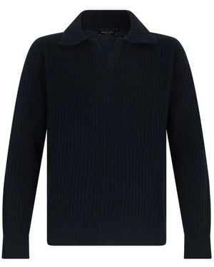 Roberto Collina Tweekleurige Polo Trui Van Wol-Cashmere - Blauw