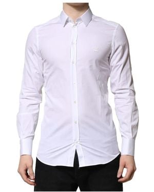 Dolce & Gabbana Besticktes Baumwollhemd Klassisch Weiß - Lila