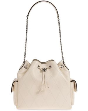 Tory Burch Tassen ,Leer Charlie Quilted Drawstring Schoudertas - Naturel