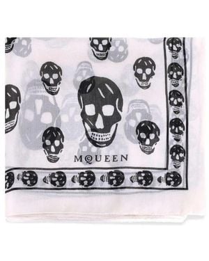 McQueen Seidenschal Mit Totenkopfmotiv Und Monogramm - Schwarz